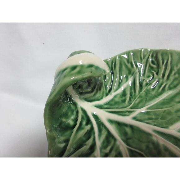 2 Bordallo Pinheiro Cabbage Green Bon Bon Footed Dish 7" Set Vintage Circa 1998 - Picture 3 of 6